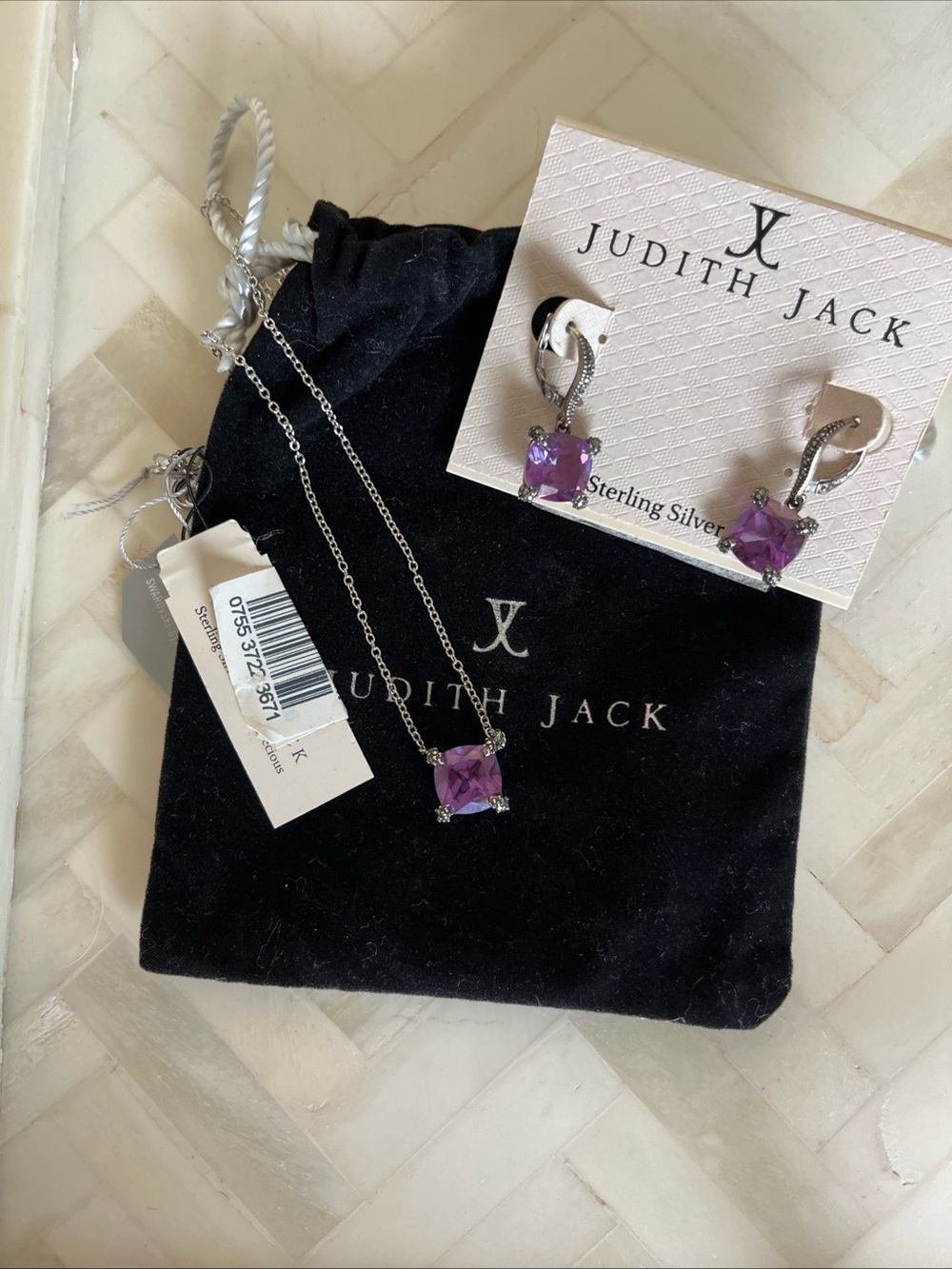 Nordstrom Judith Jack Amethyst Sterling Silver Necklace & Earrings Set